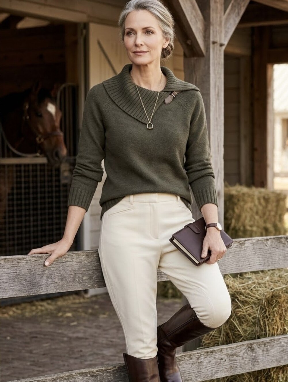 Talbots Womens Sweater Large Leather Buckle Preppy Quiet Luxury Equestrian Chic‎